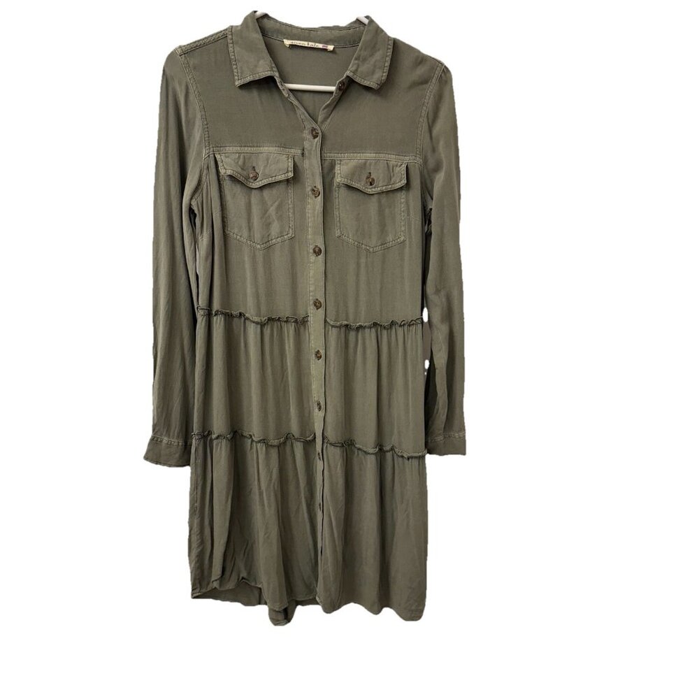 Given Kale Button Up Shirt Dress S Tiered‎ Ruffles Fairy Grunge Boho Cottagecore